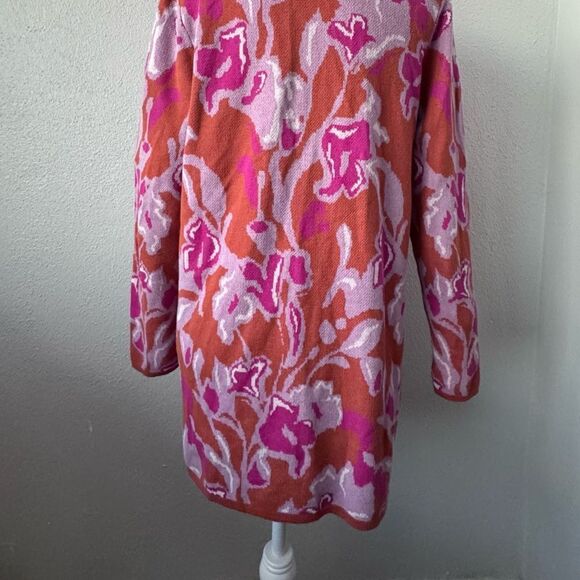 Soft Surroundings Cardigan Leslie Pink Orange Floral Casual Flowy Sweater Size M - Picture 9 of 15